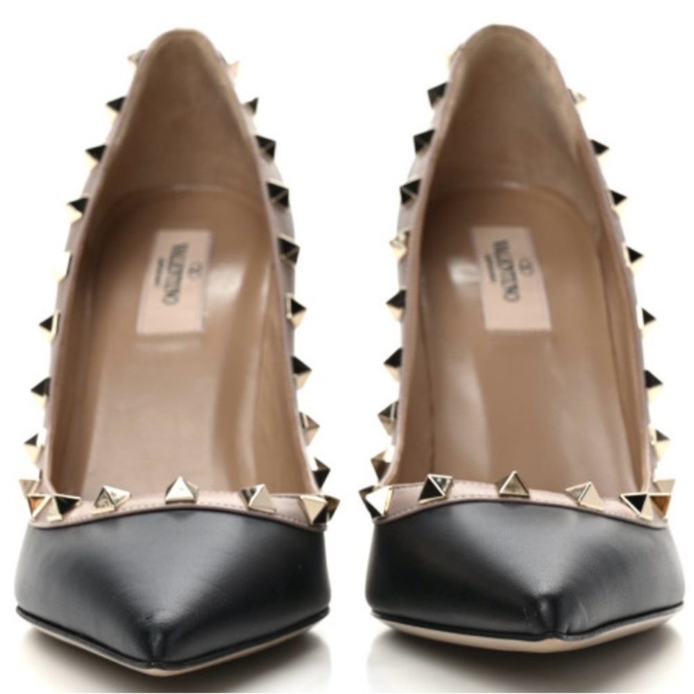 Valentino Black and Gold Studded Heels